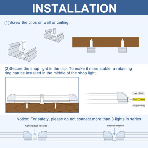 ONLYLUX 8ft LED shop light pack contents include cords and install accessories