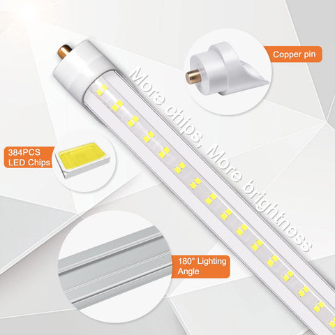 ONLYLUX 8ft LED tube close-up chip highlights high-quality LEDs and long life.
