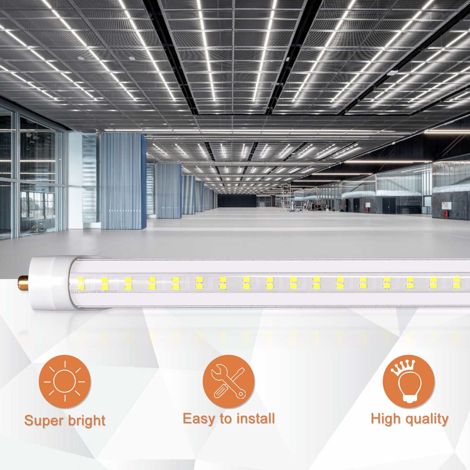 ONLYLUX 8ft LED tube installation bypass demonstrates easy ballast-free upgrade.