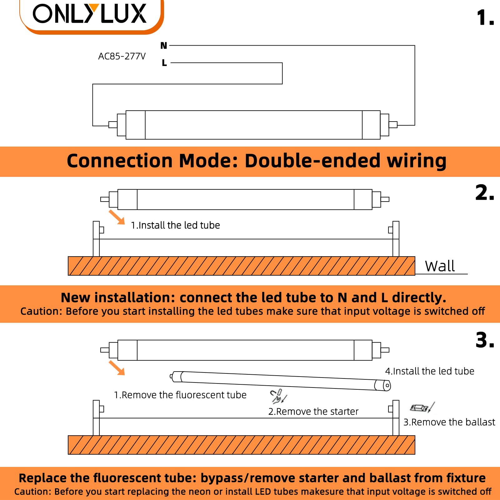 ONLYLUX clear cover 8ft LED tube shown in a workshop environment