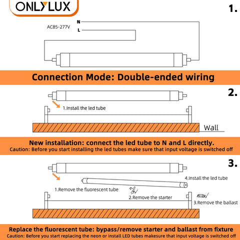 ONLYLUX clear cover 8ft LED tube shown in a workshop environment