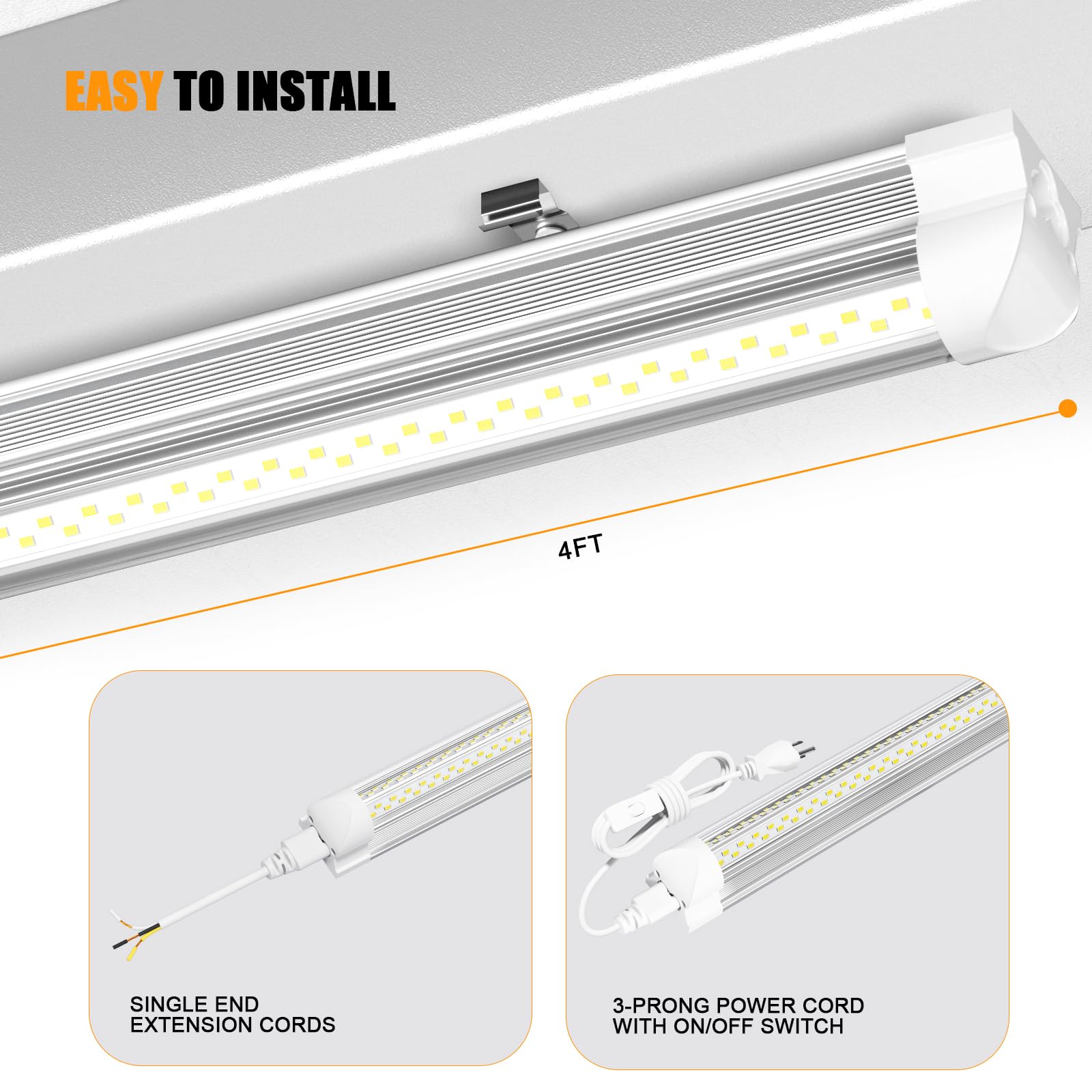 ONLYLUX 4ft light demonstrating easy installation across 110–277V.