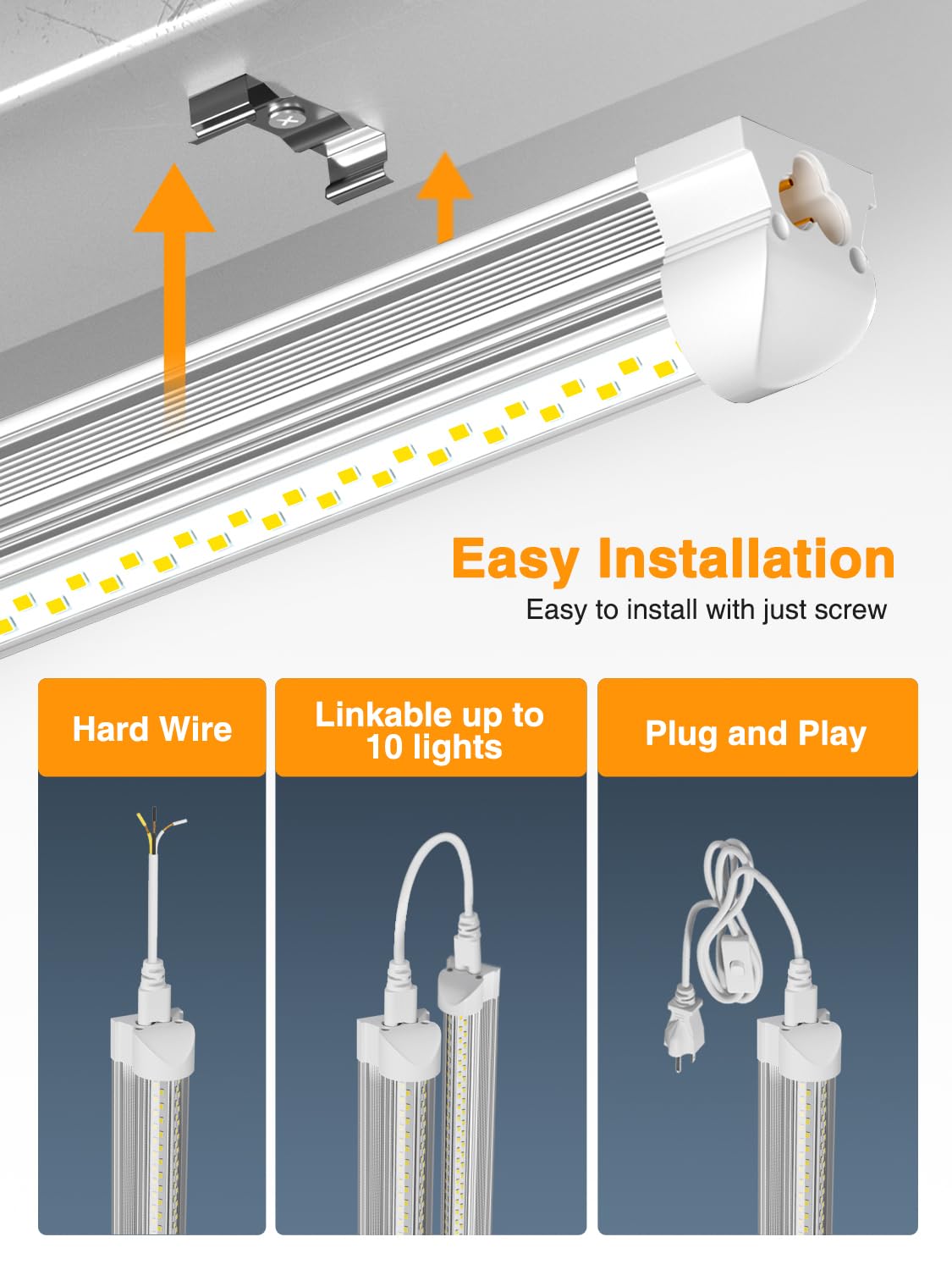 ONLYLUX LED shop lights linked in series for flexible multi-area lighting