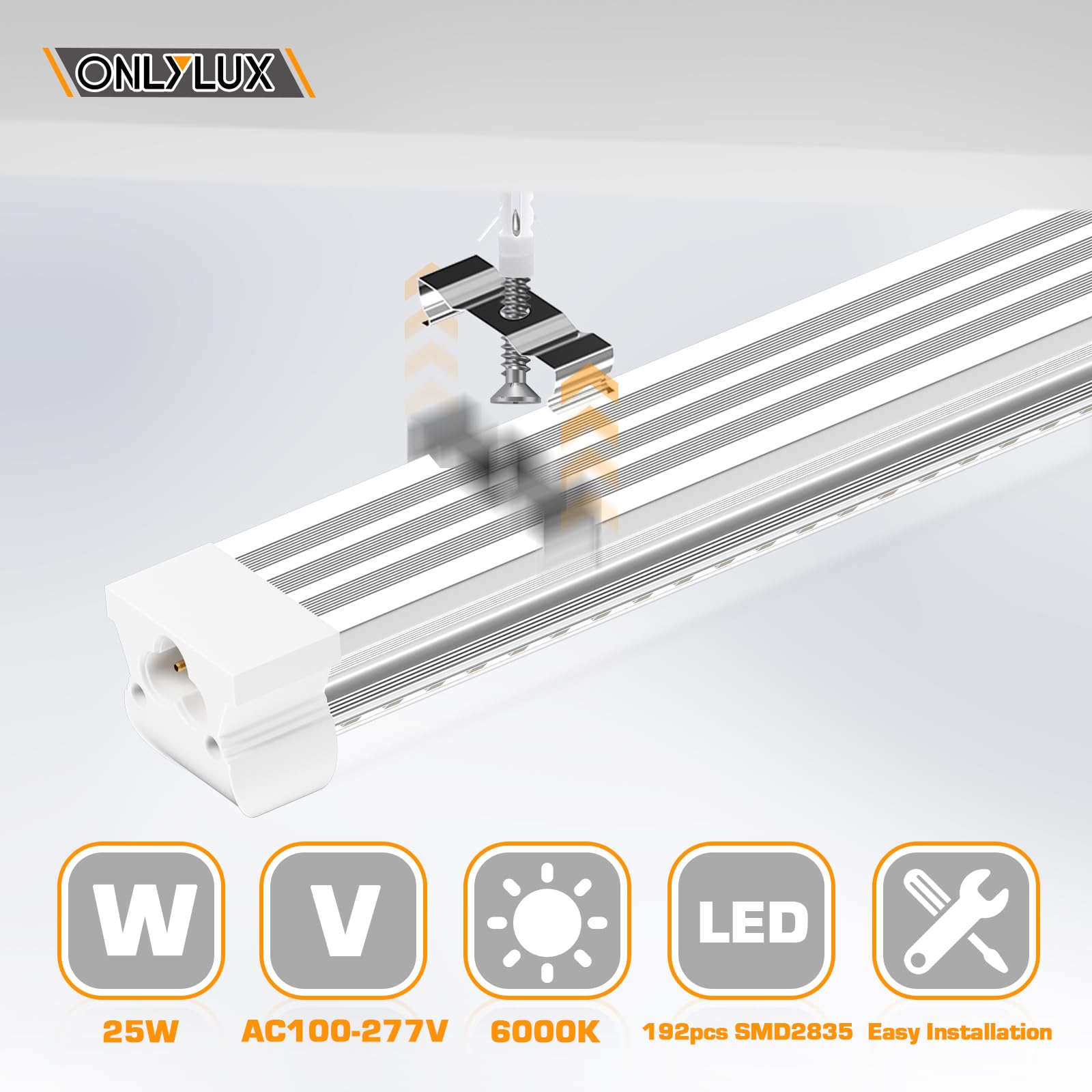 ONLYLUX linkable shop lights for extended runs and uniform lighting.