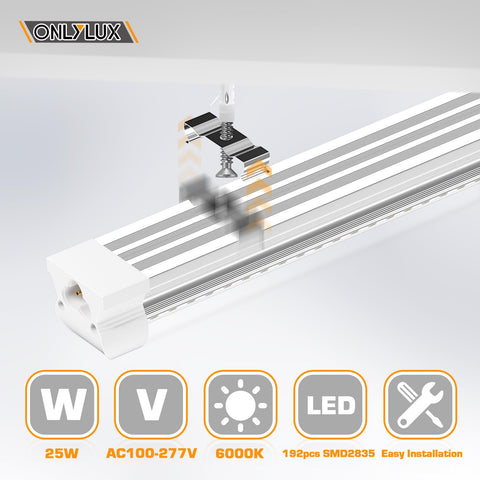 ONLYLUX linkable shop lights for extended runs and uniform lighting.