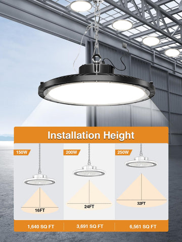 ONLYLUX UFO LED High Bay 250W 5000K daylight provides clear visibility.