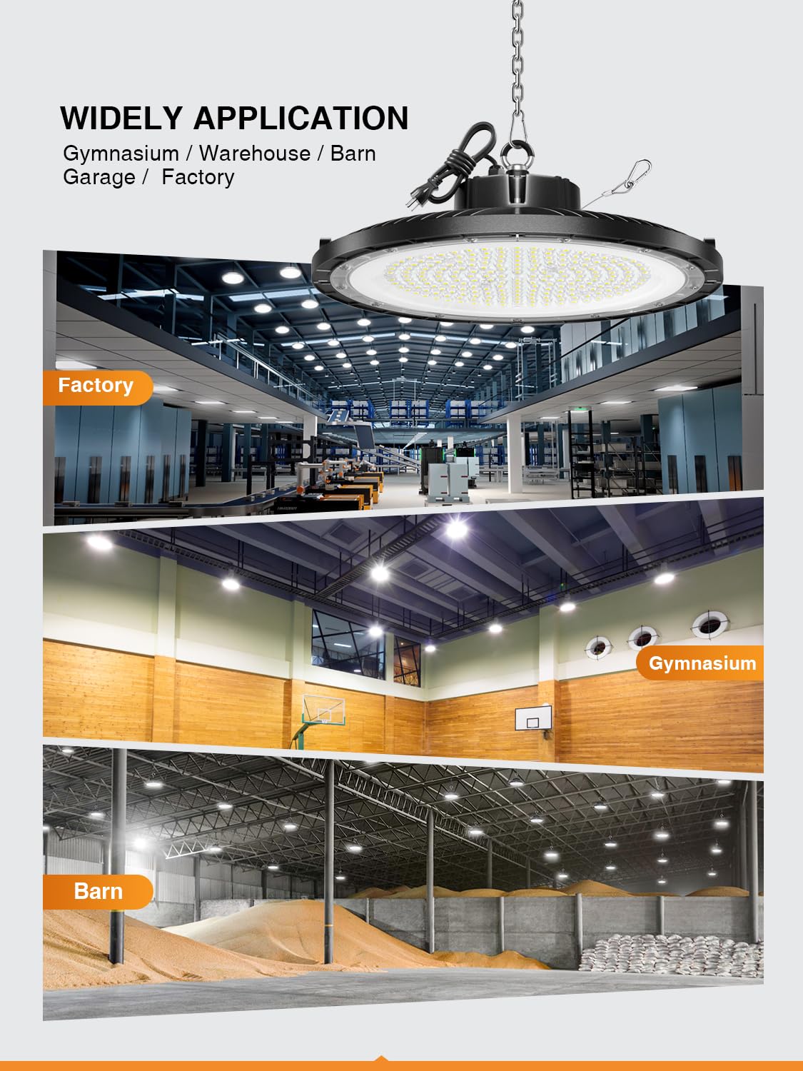 ONLYLUX UFO LED High Bay 250W workshop setup for efficient space lighting.