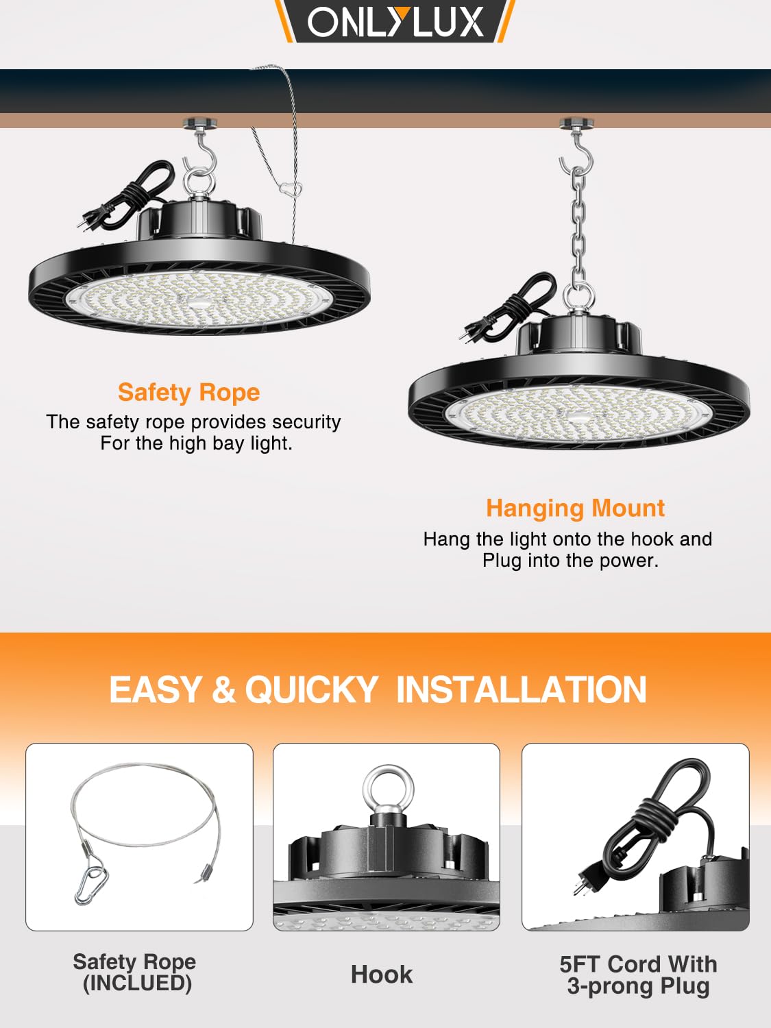 Bright 120-degree beam provides wide area illumination for workspaces.
