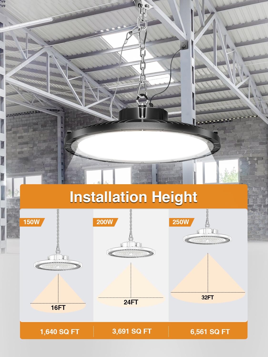 ONLYLUX UFO high bay light ideal for warehouses and garages.