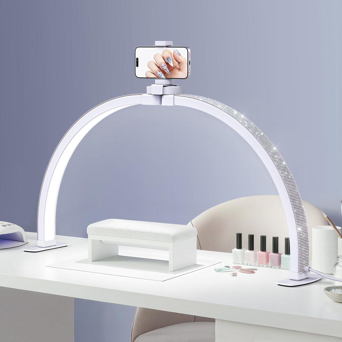 OnlyWin half-moon light for nail desk provides shadowless, precise illumination.