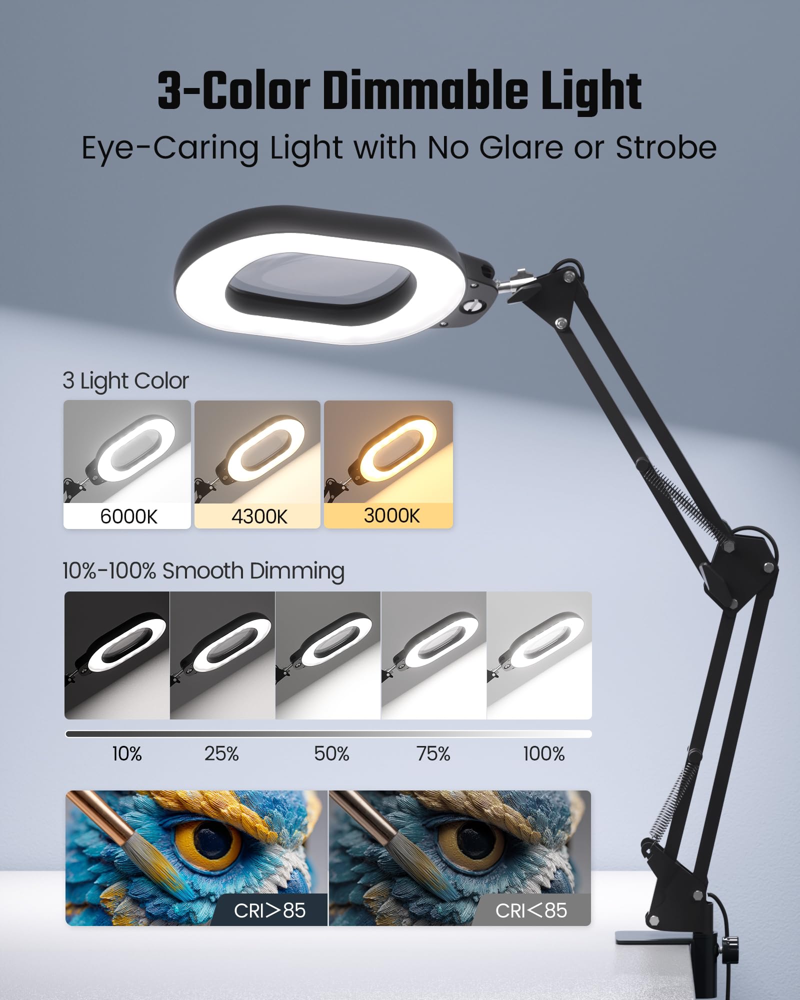 ONLYWIN magnifying desk lamp with 3-axis head for flexible positioning.