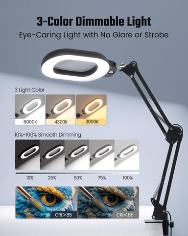 ONLYWIN magnifying desk lamp with 3-axis head for flexible positioning.