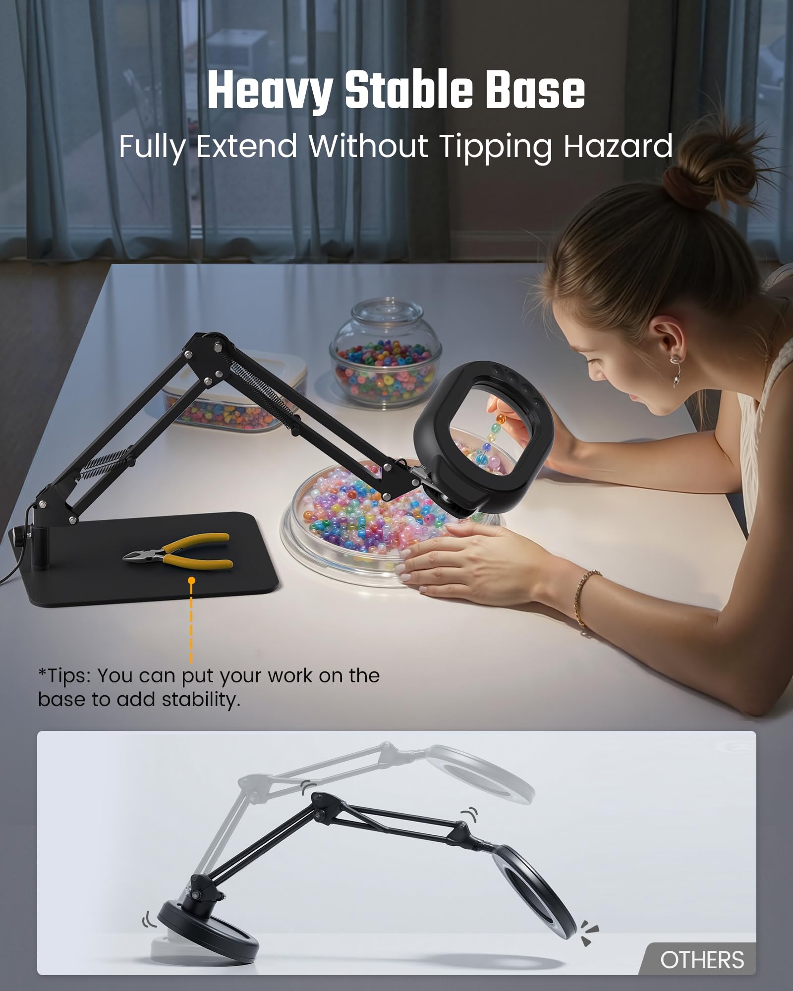 ONLYWIN magnifying desk lamp durable metal swing arm for lasting use.