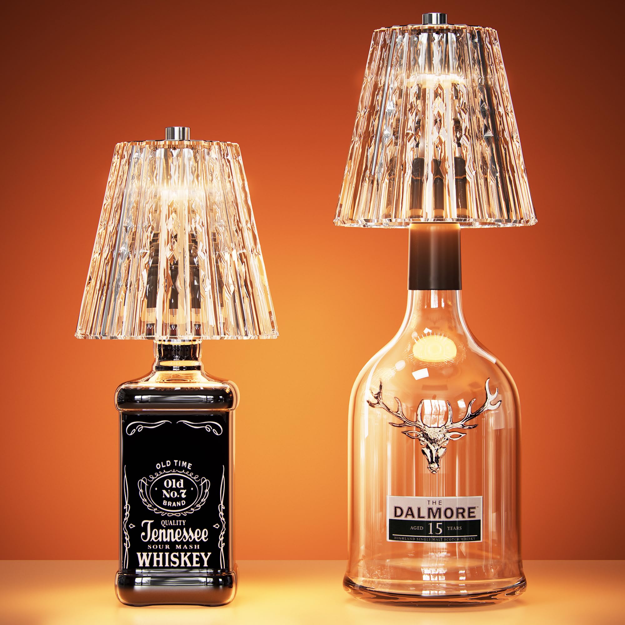 ONLYWIN wireless bottle lamp with crystal shade enhances bar decor for ambiance.