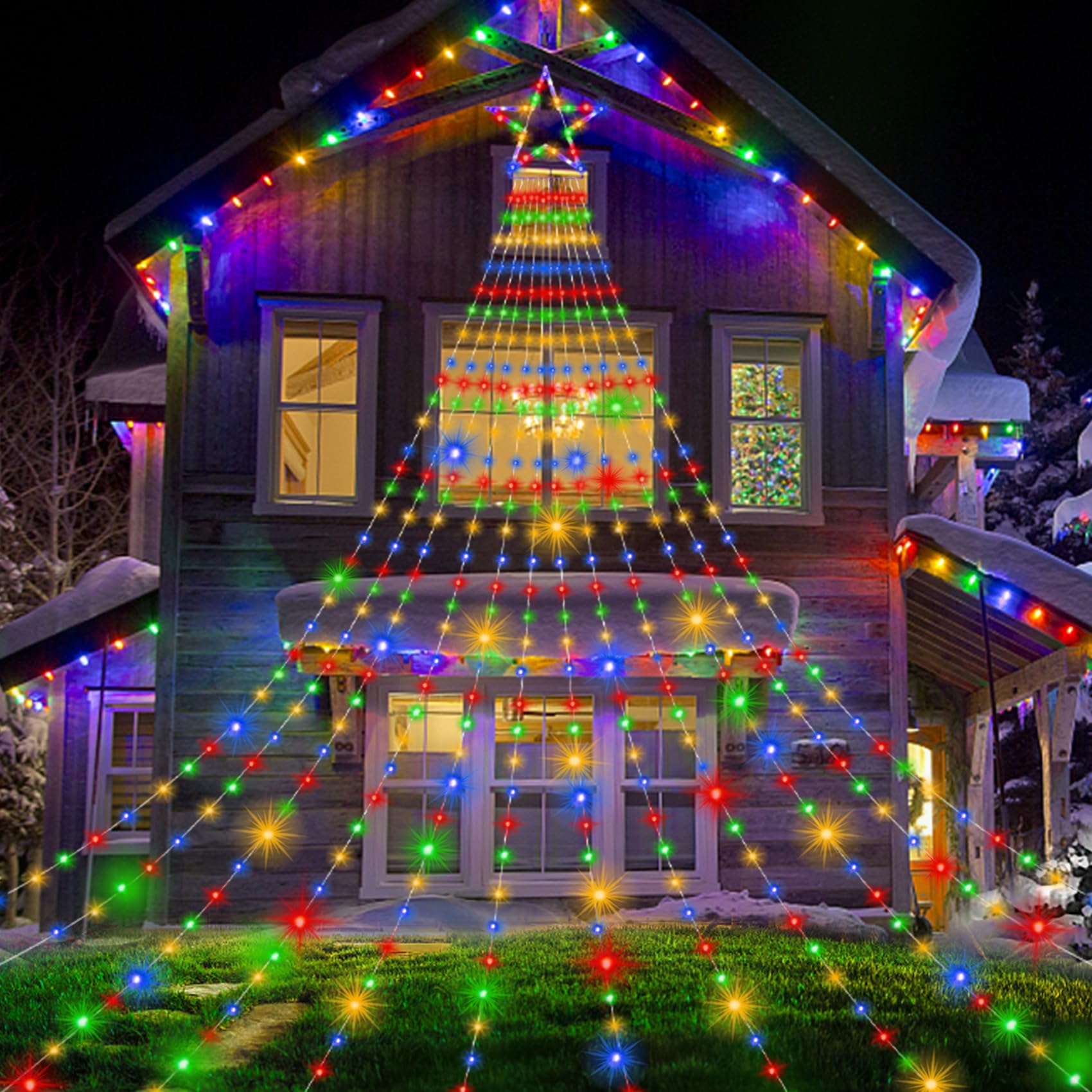 Onory 23ft Christmas outdoor waterfall star lights for yard ambiance