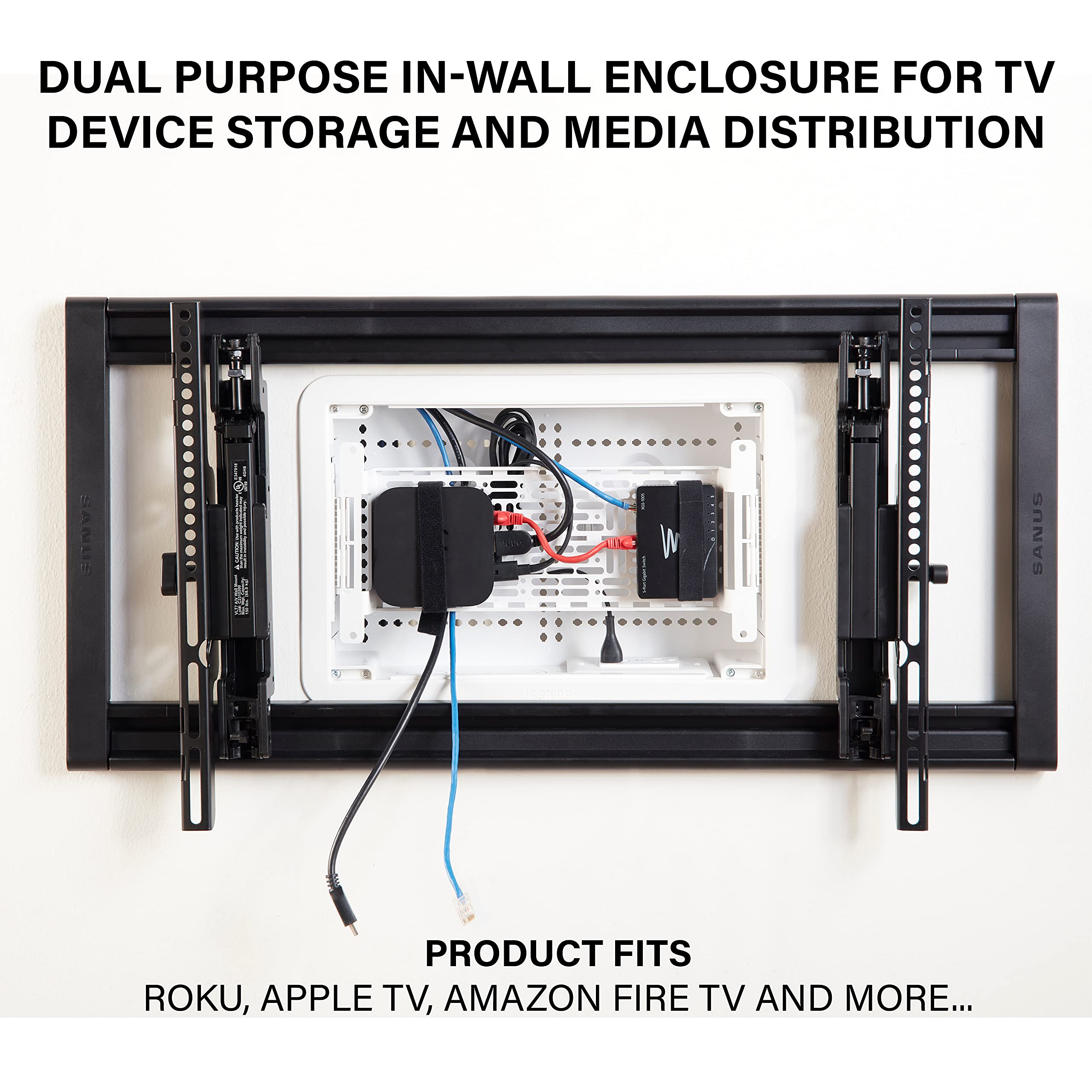 On-Q ENP0905NAV1 side view highlights in-wall integration for chic AV placement.