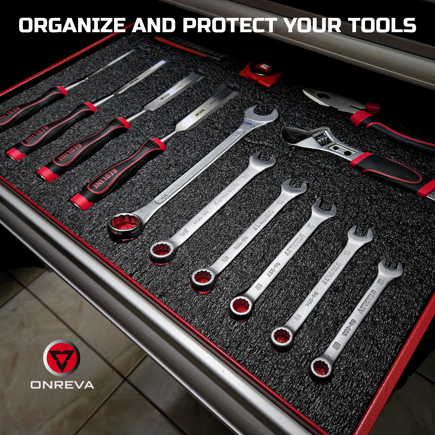 ONREVA foam inserts for cases provide organized tool spots for quick access.