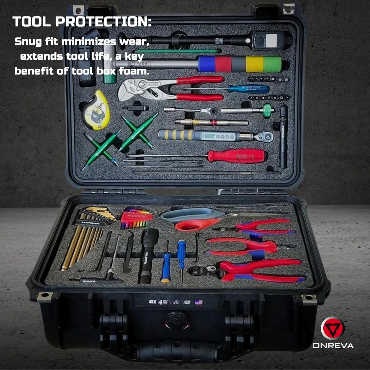 ONREVA tool-shadow inserts organizing tools in a case