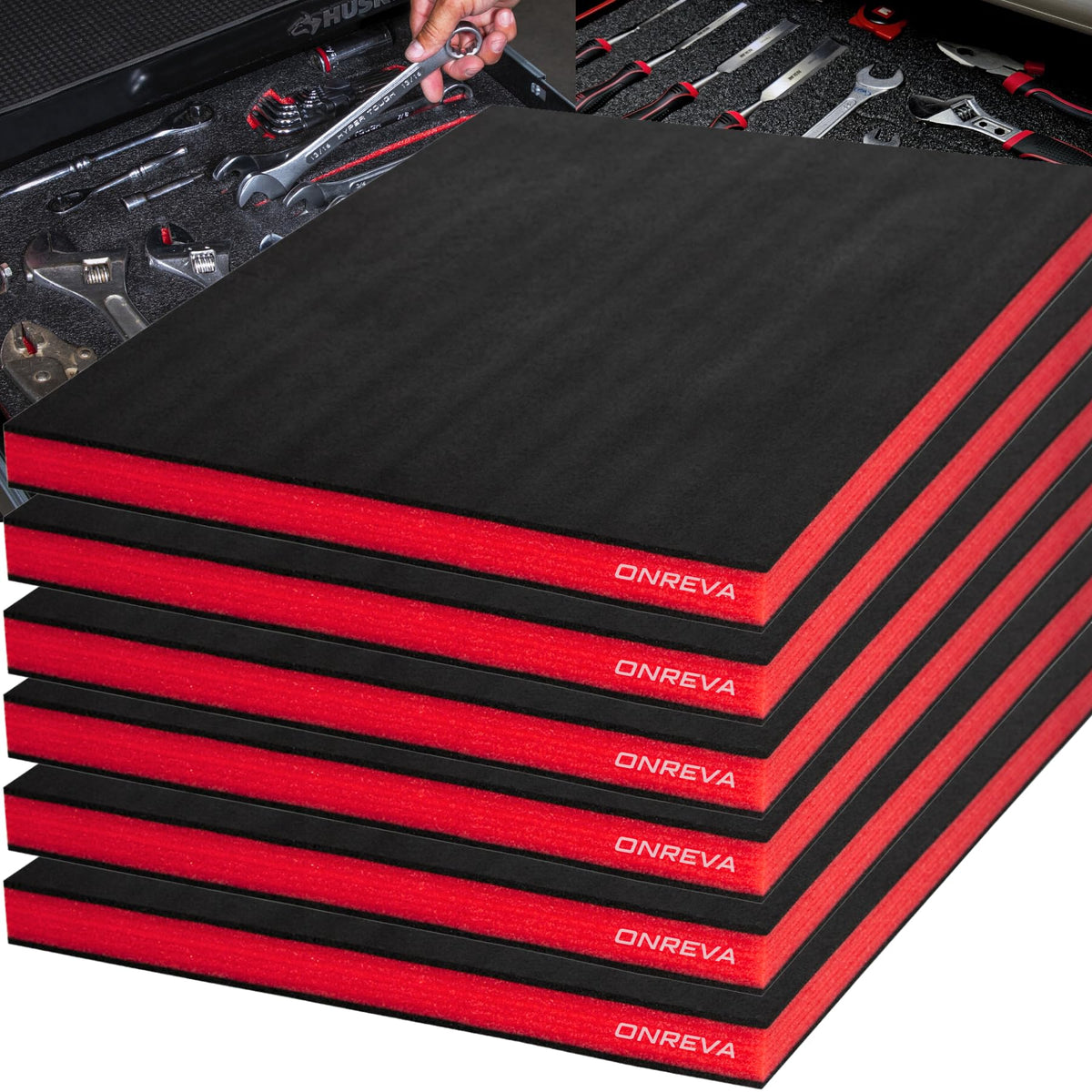ONREVA toolbox foam 18x12x1 inch pack showing organized pockets for tools