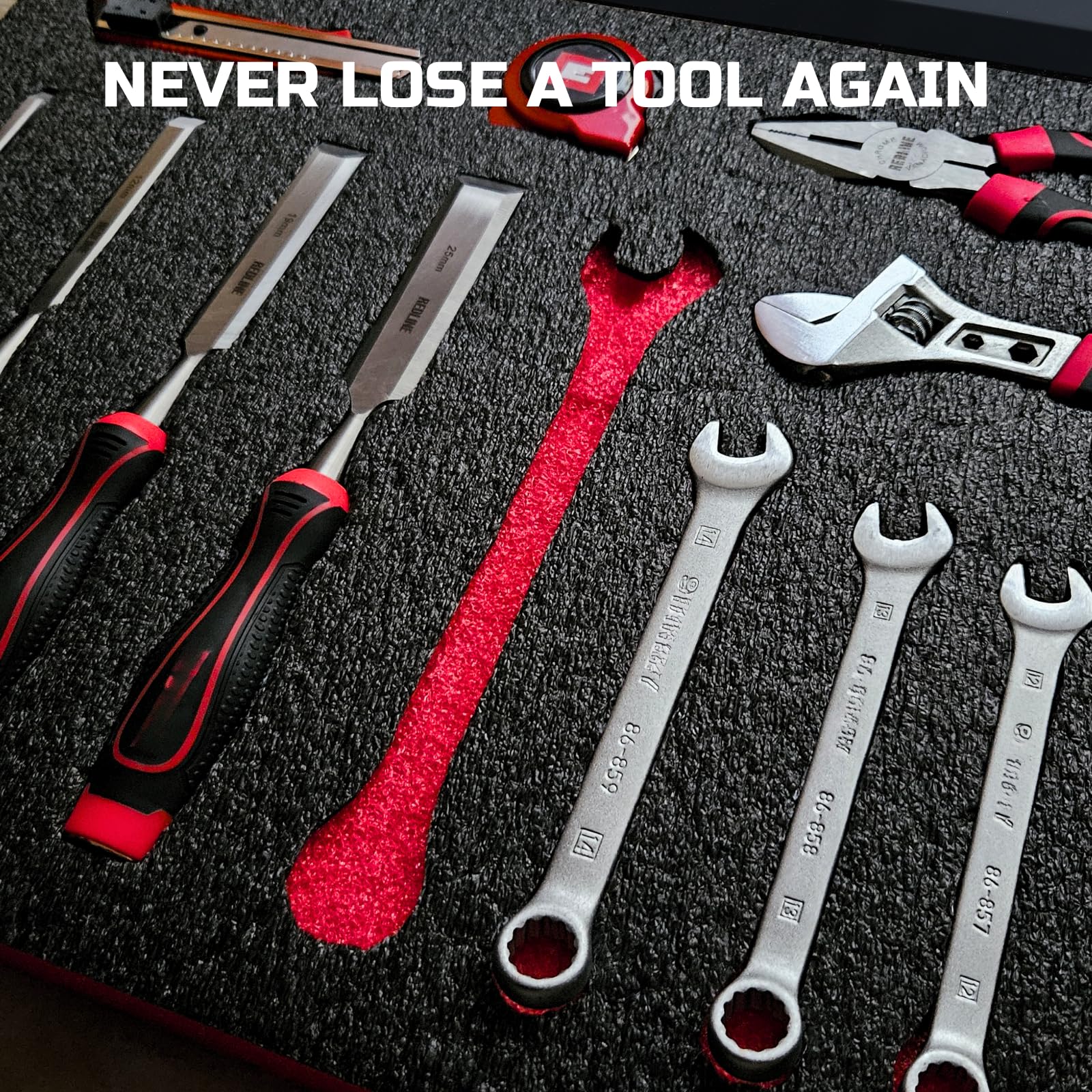 ONREVA toolbox foam protective-cushioning absorbs shocks and reduces tool movement.