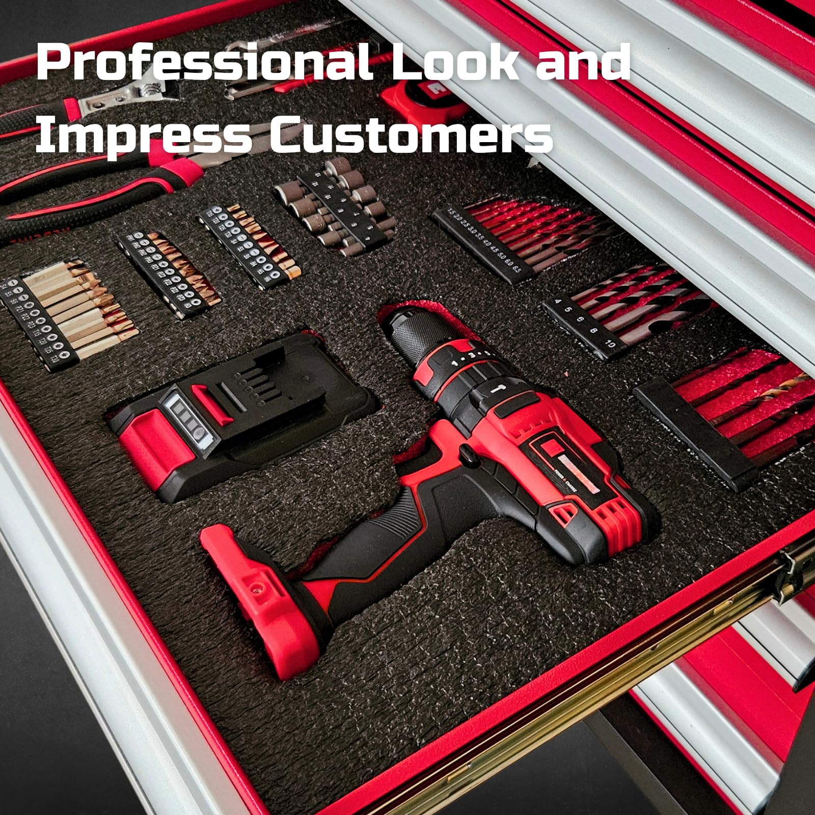 ONREVA toolbox foam red-black colorway enhances visibility and professional appearance.