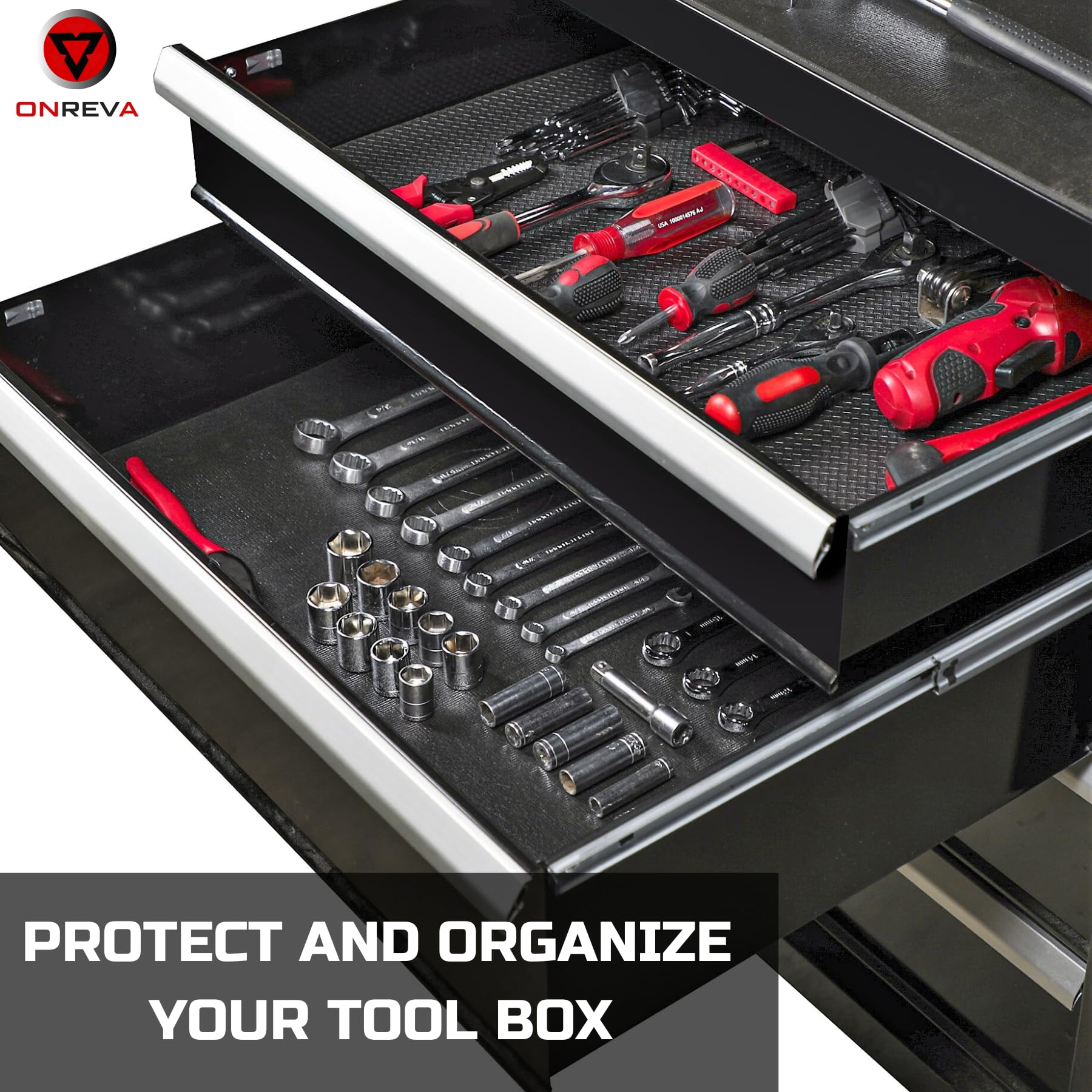 ONREVA anti-slip surface keeps tools in place during drawer slams.