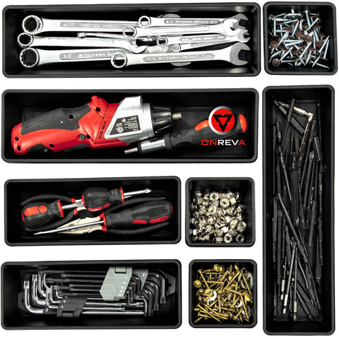 ONREVA tool-cart-friendly trays adapt to rolling chests and workbenches