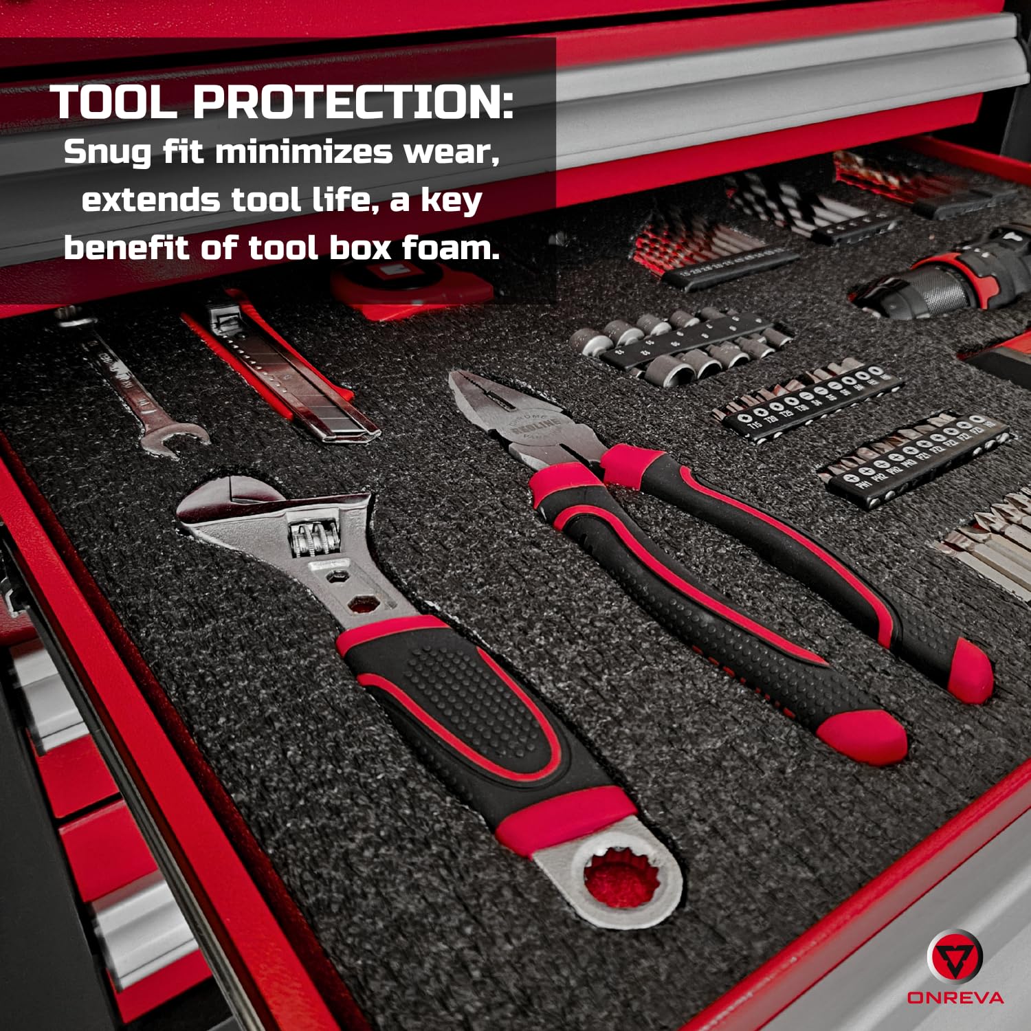 ONREVA versatile toolbox foam sheets suit drawers, cases, and DIY projects.