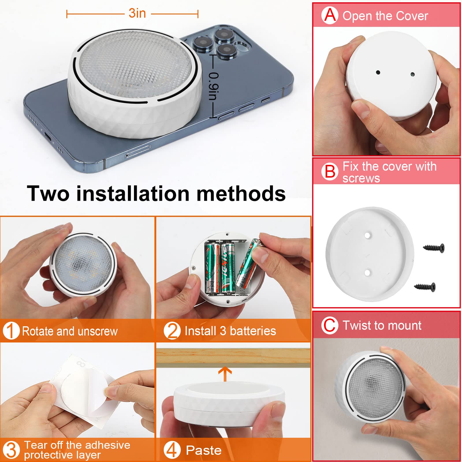 Onumii LED Puck Light color-changing option creates mood lighting for gatherings.