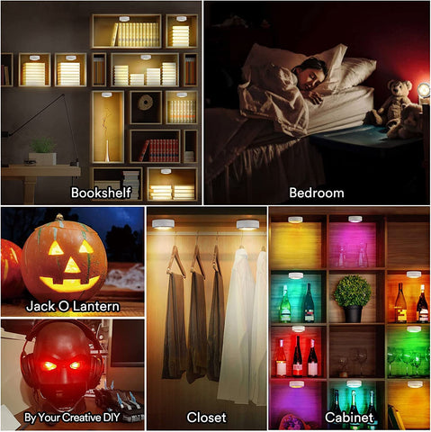 Onumii LED Puck Light remote control use demonstrates easy color customization.