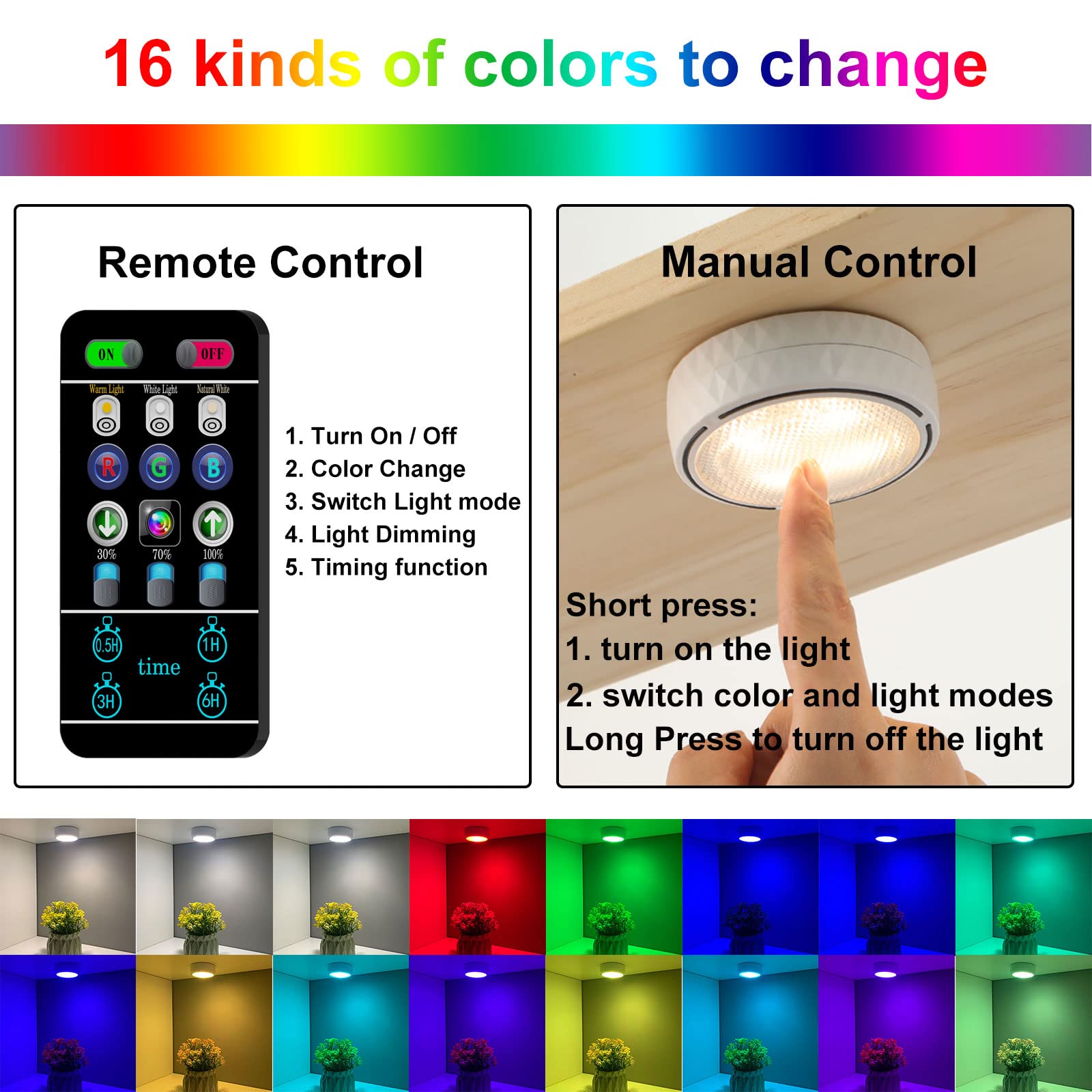 Onumii LED Puck Light tap controls provide quick on/off without remote.