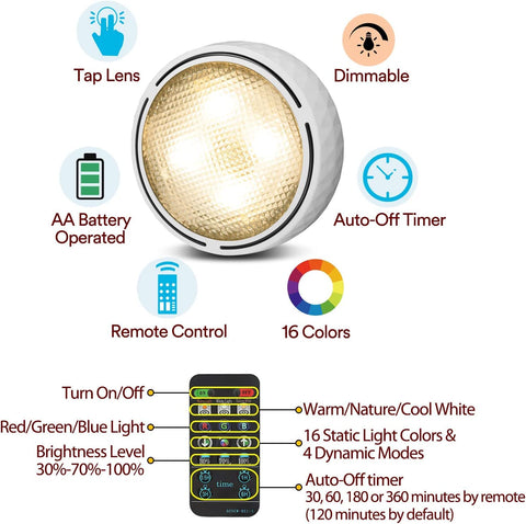Onumii LED Puck Light auto-off timer saves battery life.