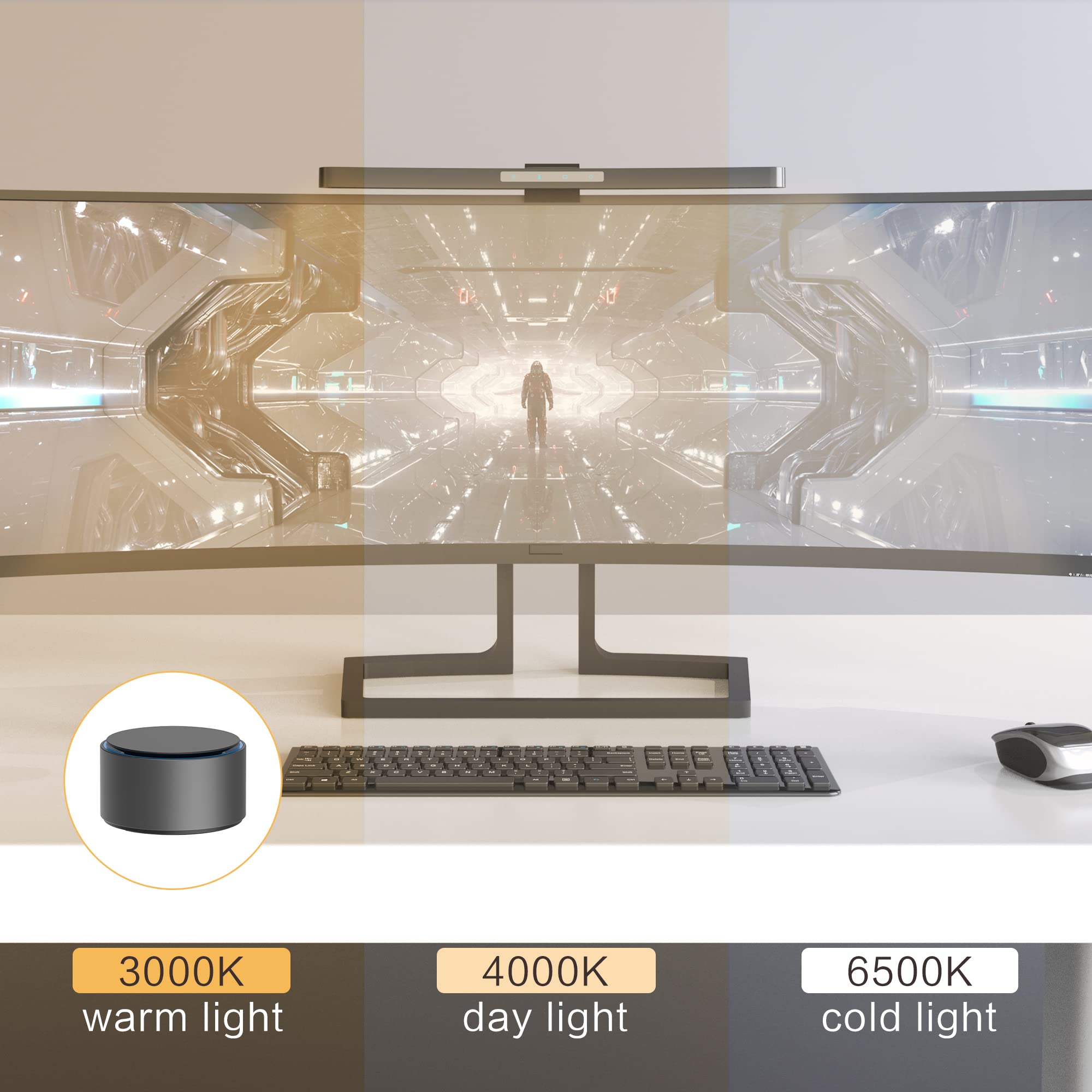 ONWAY curved monitor light bar offers soft task lighting for reading and streaming.