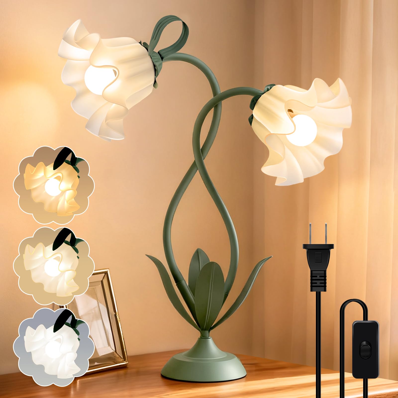ONXE Flower Desk Lamp with vintage green aesthetic enhances cozy desks.