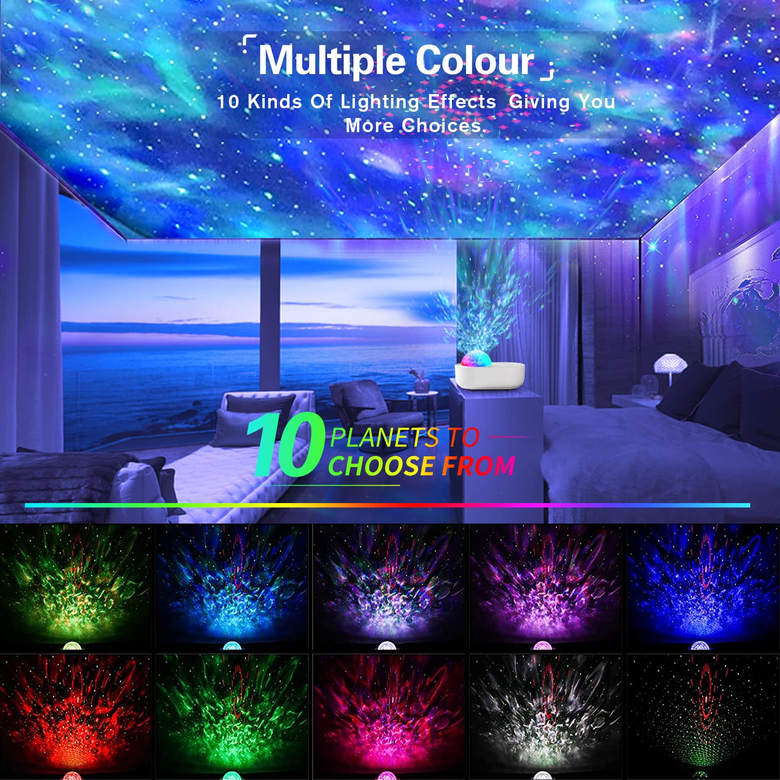 ONXE Galaxy Projector offers 10 color options for mood lighting