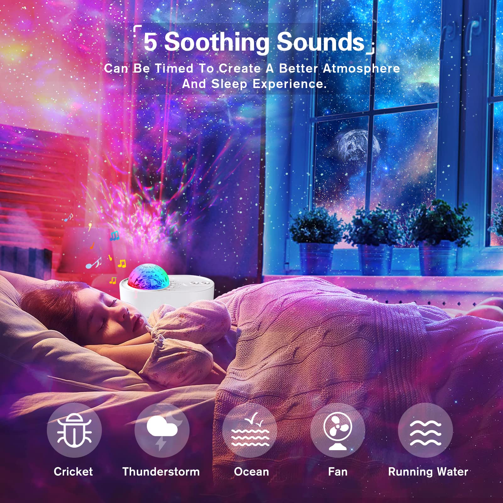 ONXE Galaxy Projector includes built-in white noise for relaxation