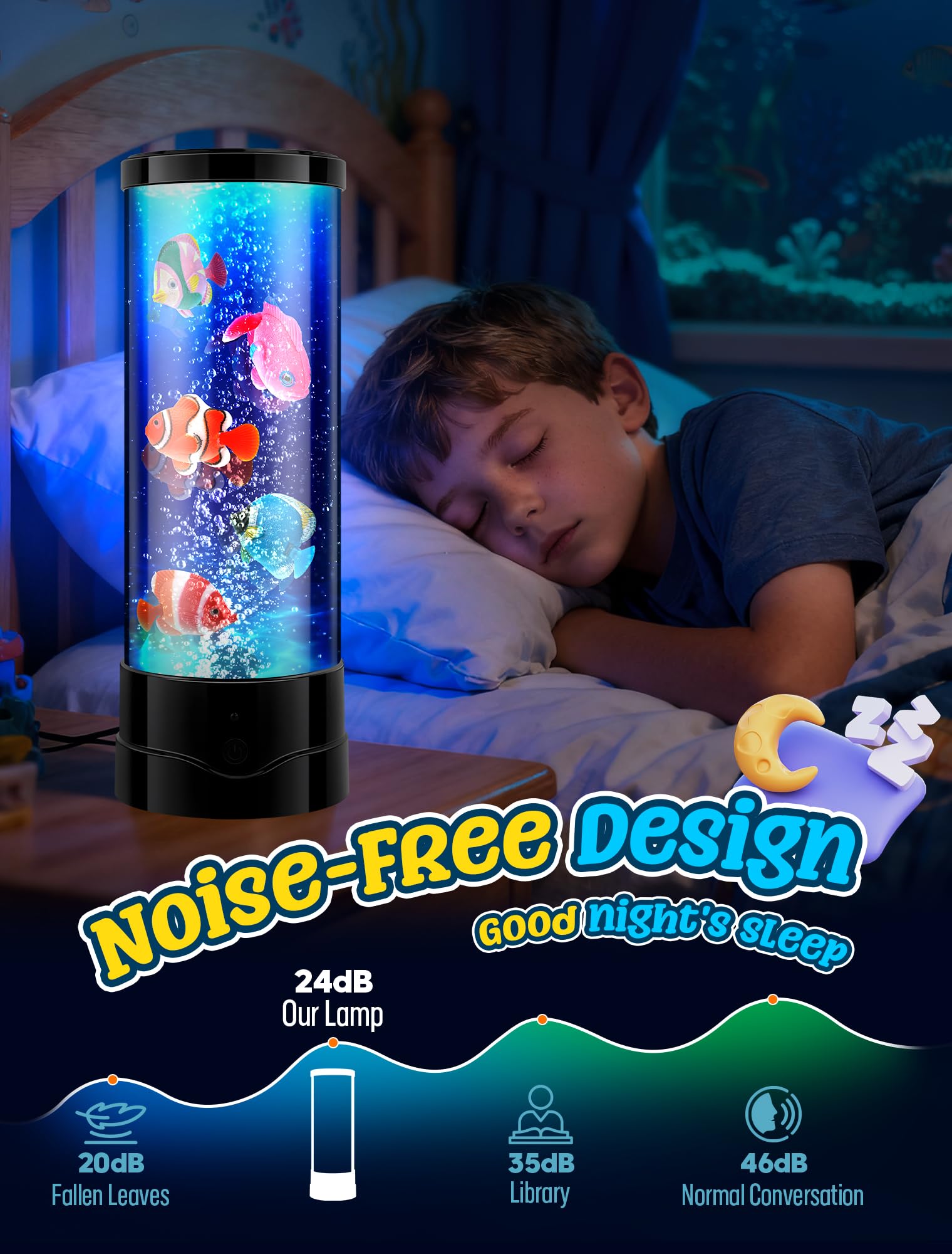 ONXE lamp includes five fake fish creating lifelike underwater motion.