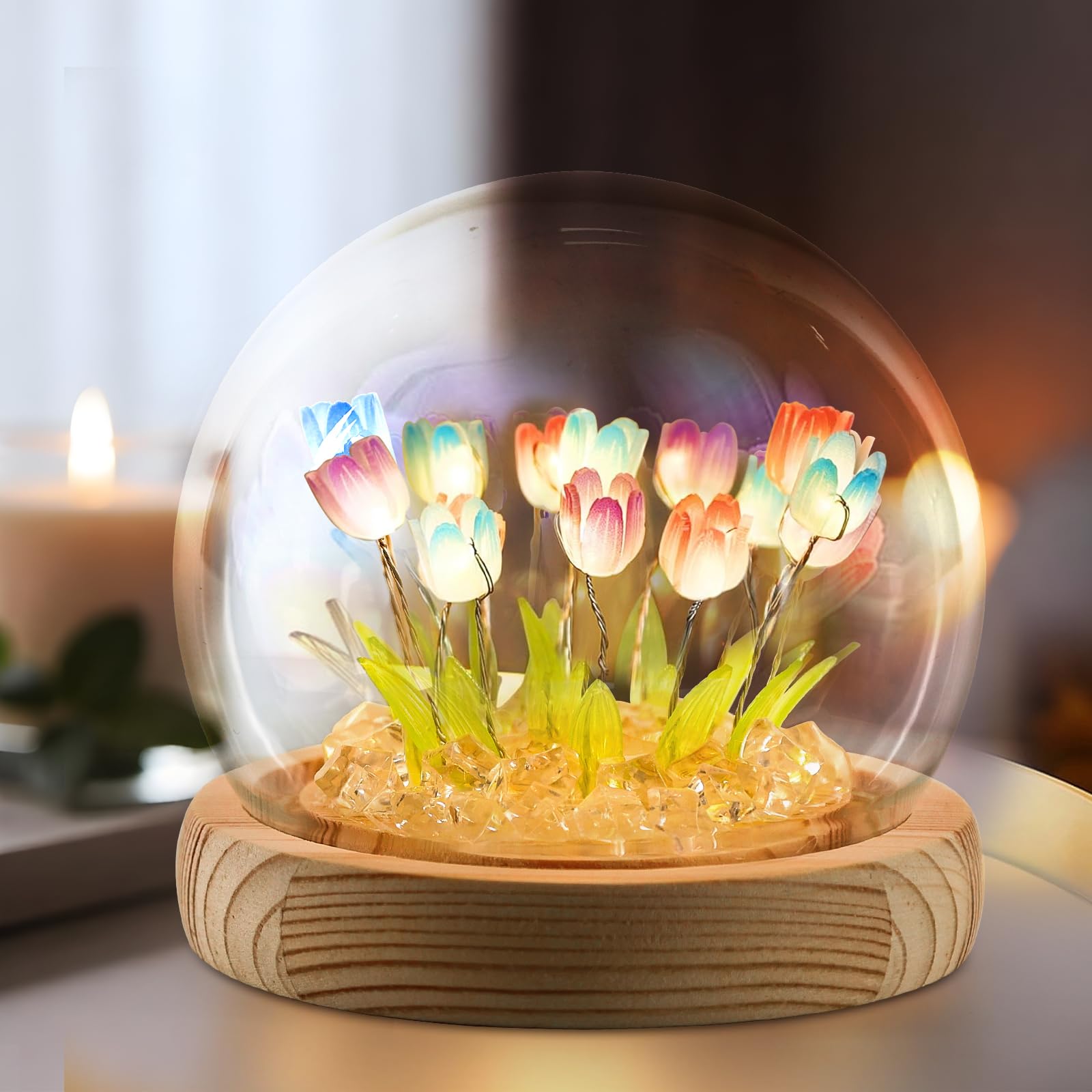 ONXE Tulips night light with glass dome for warm home ambiance