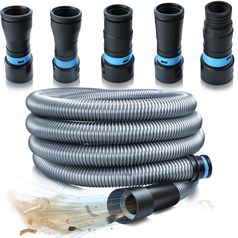 Onylraep dust collection hose 17ft shows flexible design for a clutter-free woodworking space.