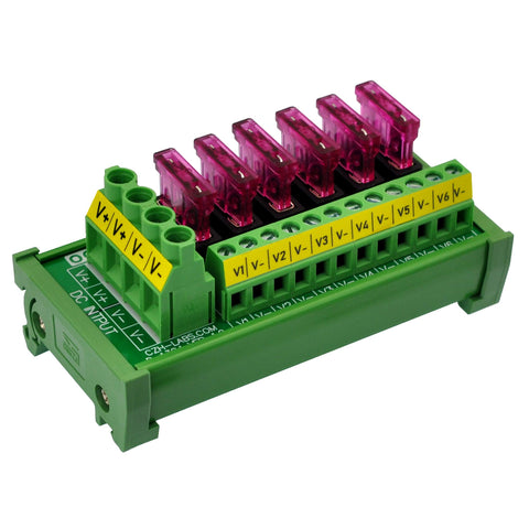 oono dc power fuse strip front view on a 35mm din rail for easy installation