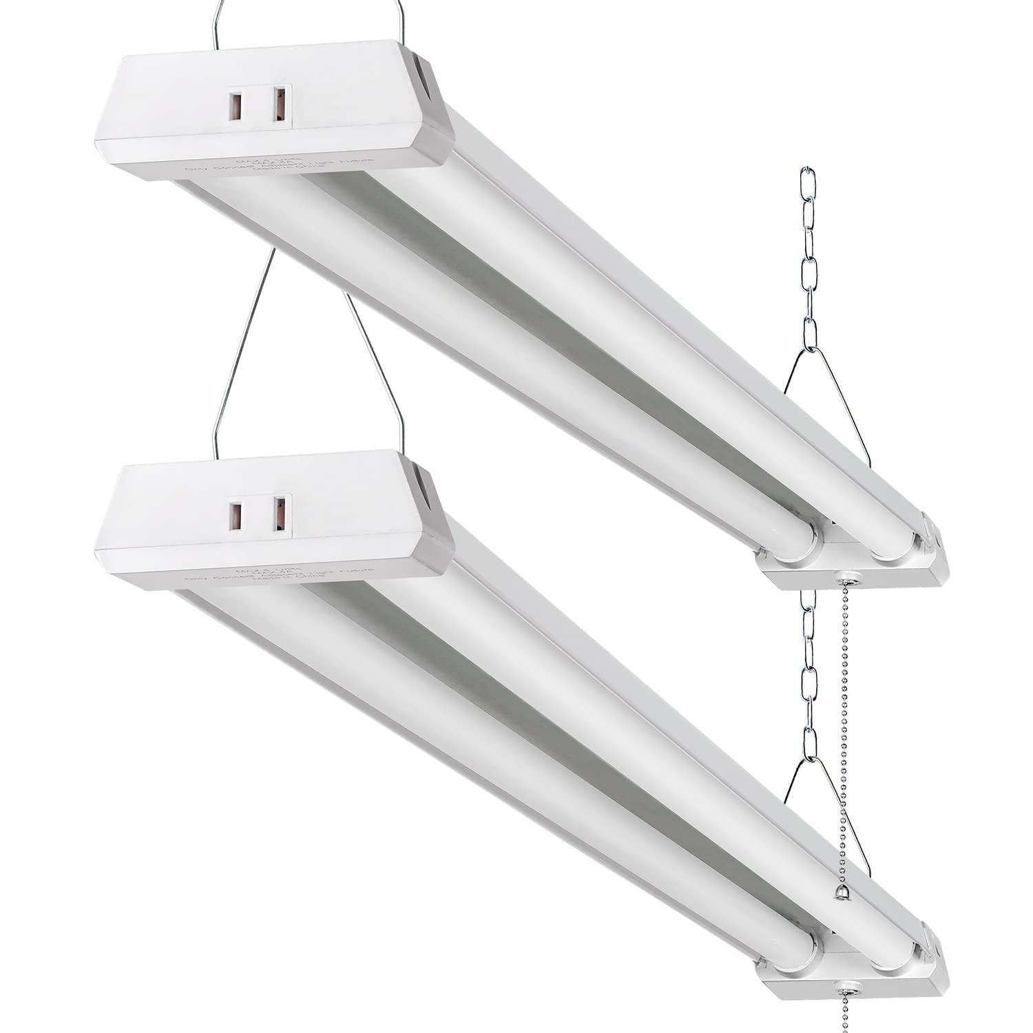 OOOLED 4ft linkable LED shop light demonstrating easy assembly for garages.