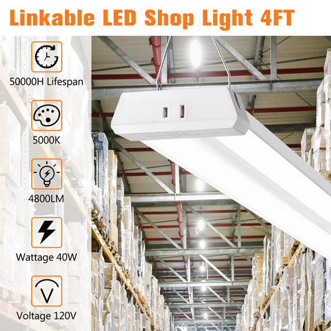 OOOLED pull chain LED shop light showing easy on/off control in a workshop.