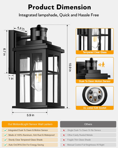 OPAXIS easy-install outdoor light with standard E26 socket simplifies bulb replacement.