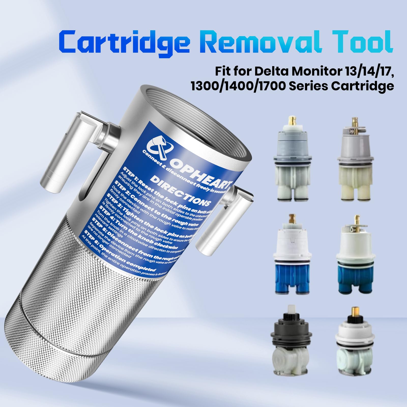 Opheart aluminum cartridge puller withstands wear for repeated valve swaps.