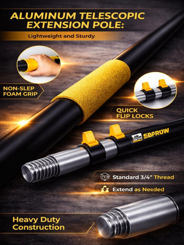 Opow pole with flip-lock design enabling secure length adjustments during outdoor cleaning