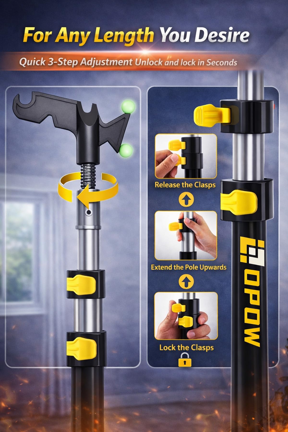 Opow high-reach pole supports safe painting and cleaning without ladders