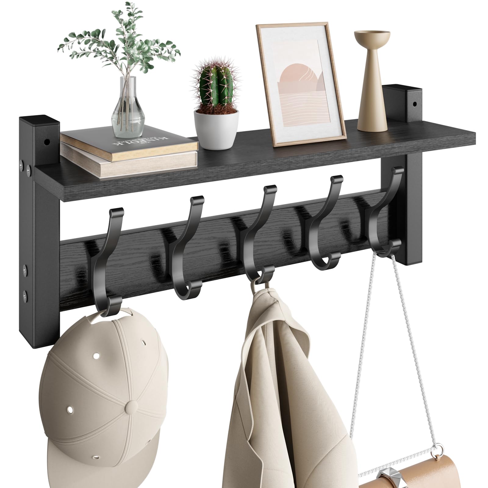 Optish coat rack wall mount shelf 17in shown with coats organized at entry