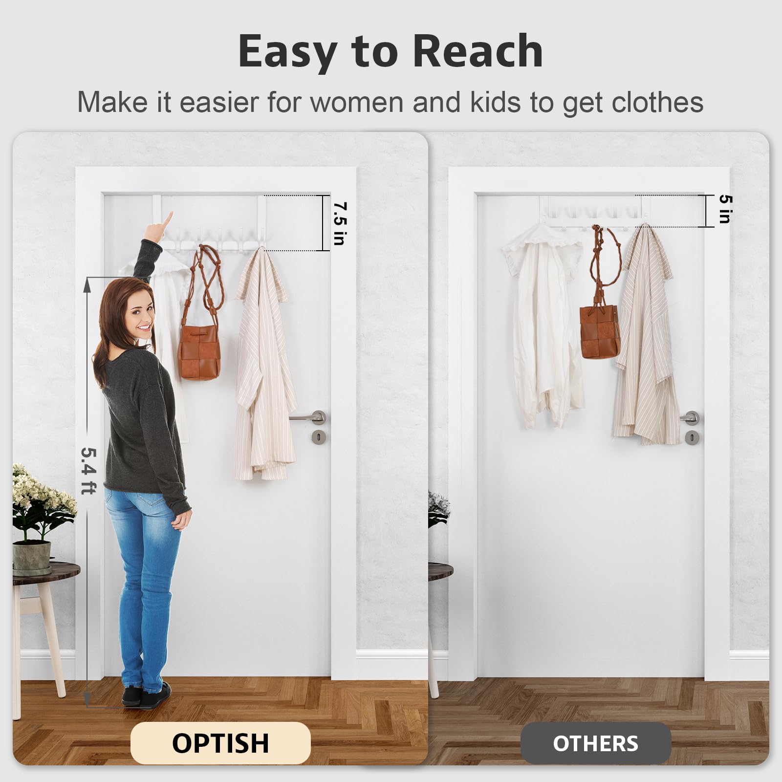 Optish door-hooks-twelve-hooks demonstrates ample storage for coats, towels, hats, and bags.