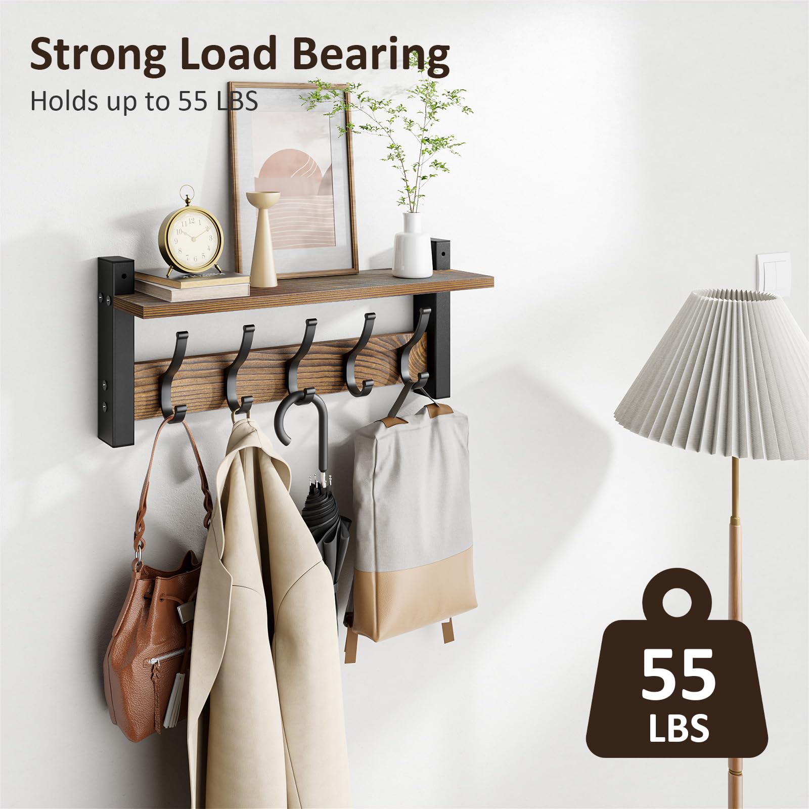 Optish entryway coat rack display showing hooks and shelf space.