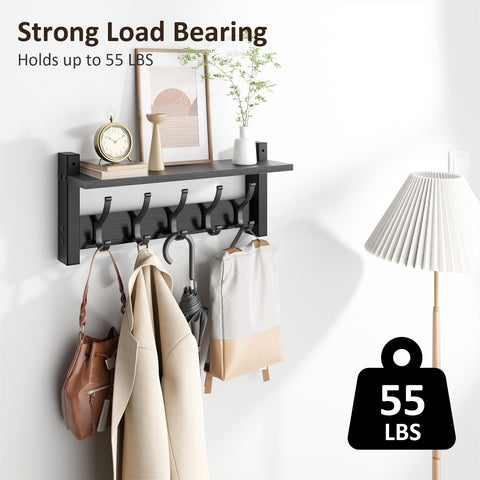 Optish five hooks wooden coat rack demonstrates versatile storage for bags and hats